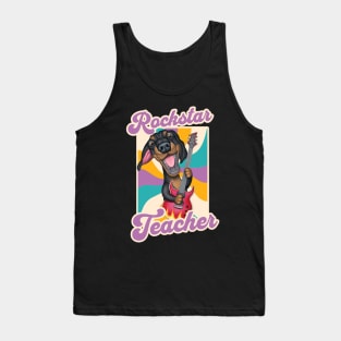 Rockstar Teacher with Dachshund Doxie Dog and guitar tee Tank Top